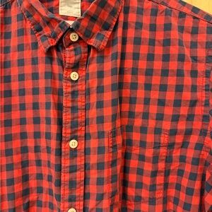 GAP Red and Navy Check Men's Button-Down Shirt